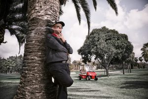 Jimi Jimenez golfer from spain with his Garria golf car